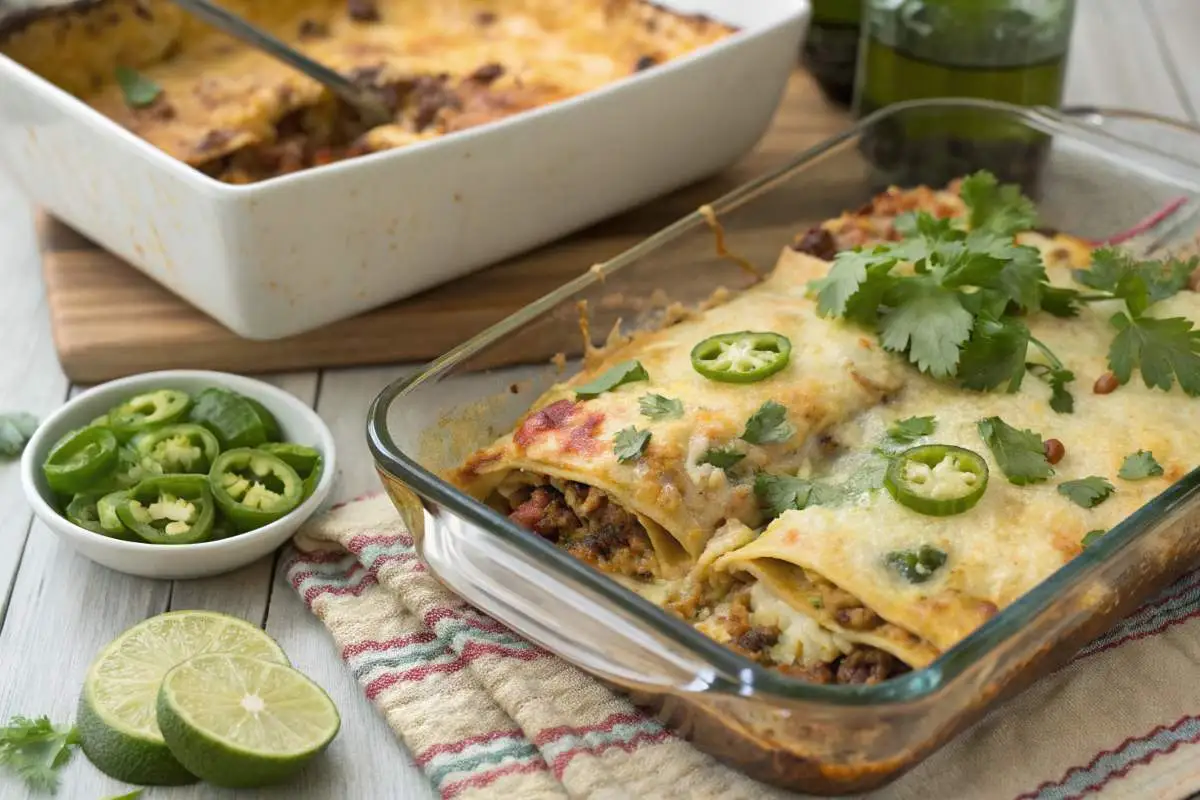 Easy Baked Taco Lasagna fresh from oven with melted cheese