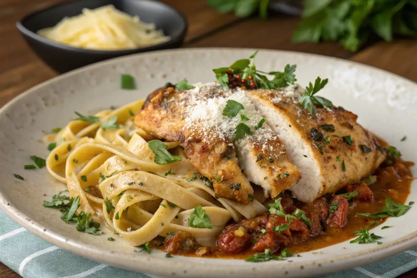 Tuscan Skillet Chicken with creamy sun-dried tomato sauce.