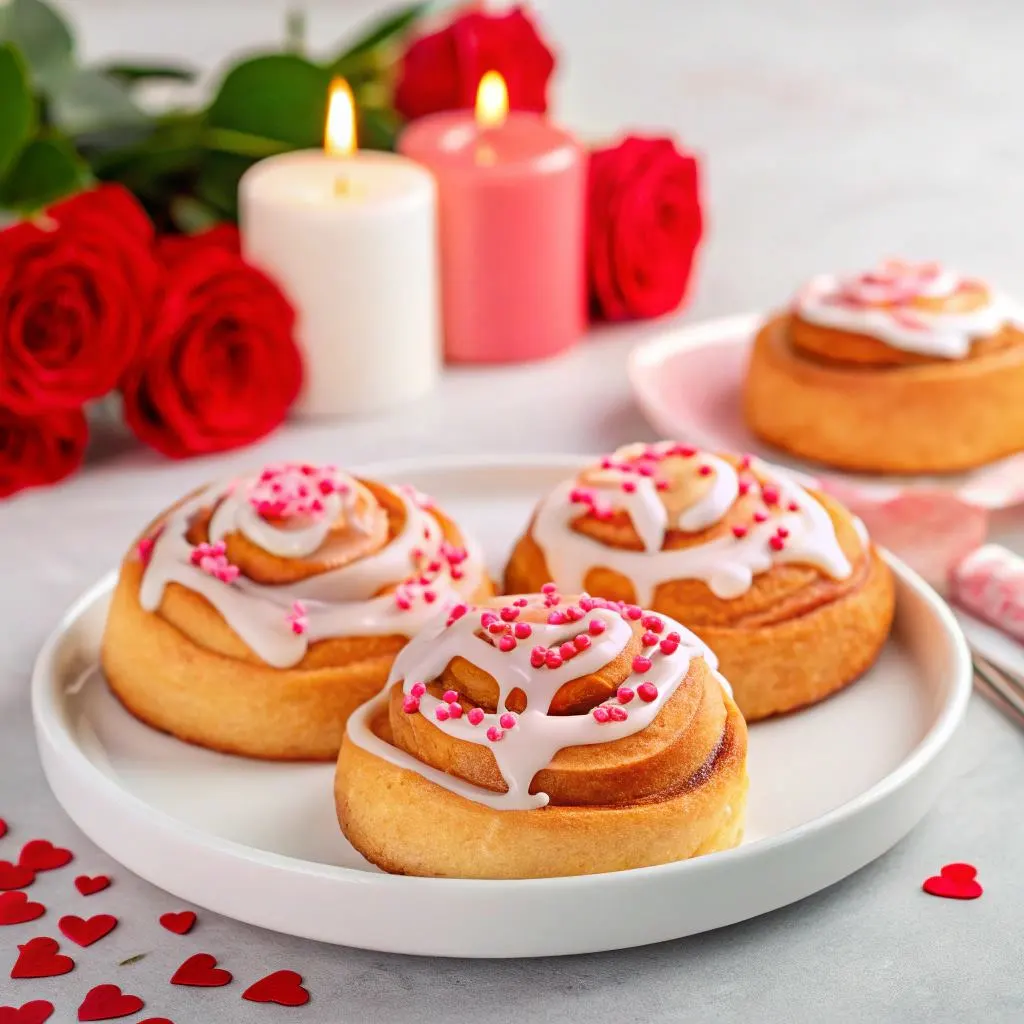 Valentine Heart Cinnamon Rolls with frosting