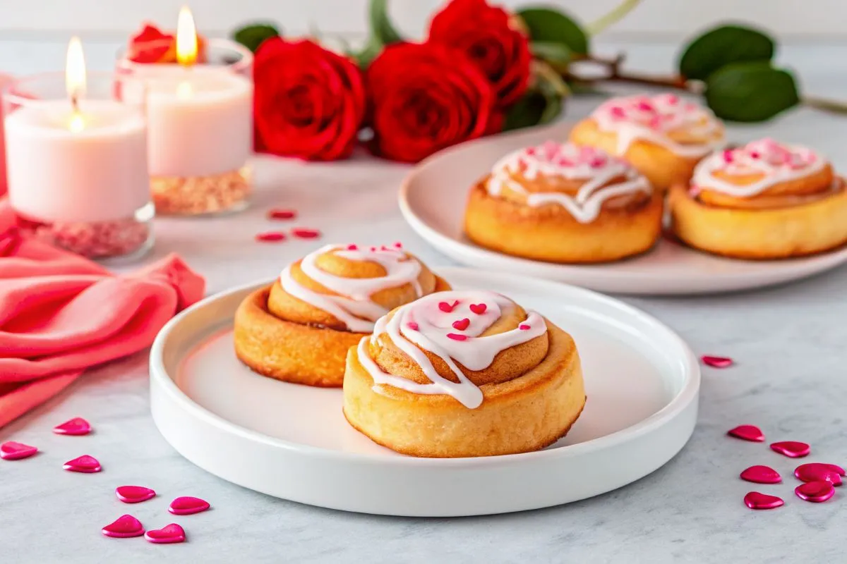 Valentine Heart Cinnamon Rolls with frosting