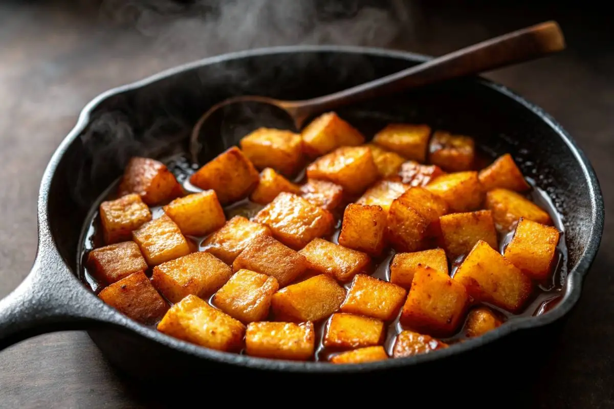 Rum Fried Pineapple caramelized in a skillet