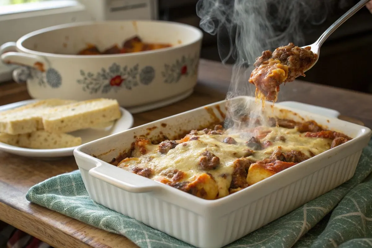 Poor Man Husband Casserole hot and fresh from oven
