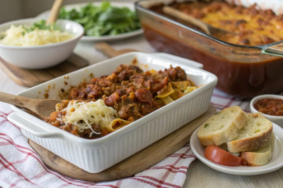Poor Man Husband Casserole dinner plate with sides