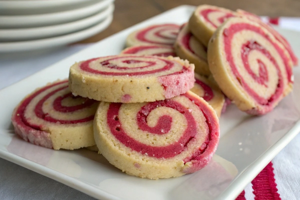 Raspberry swirl cookies with vibrant pink raspberry filling