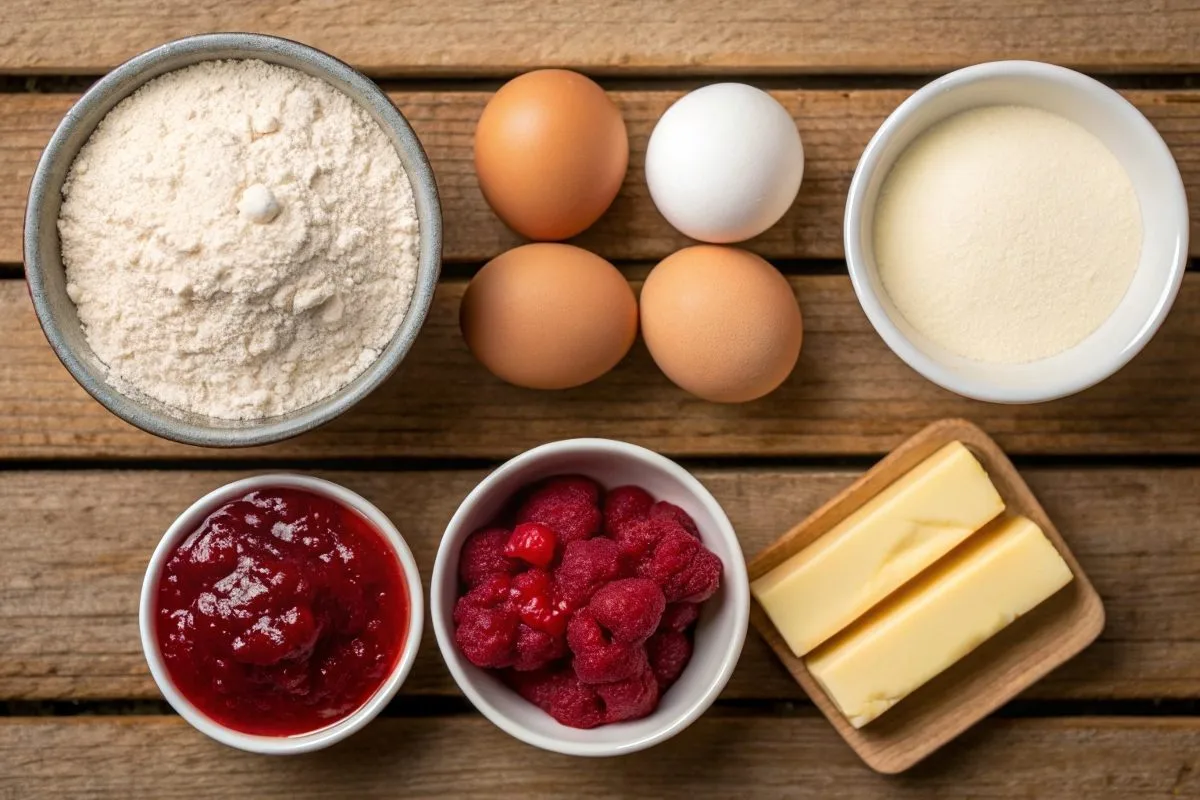Ingredients for making raspberry swirl cookies