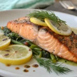King salmon recipe pan-seared with crispy skin and lemon