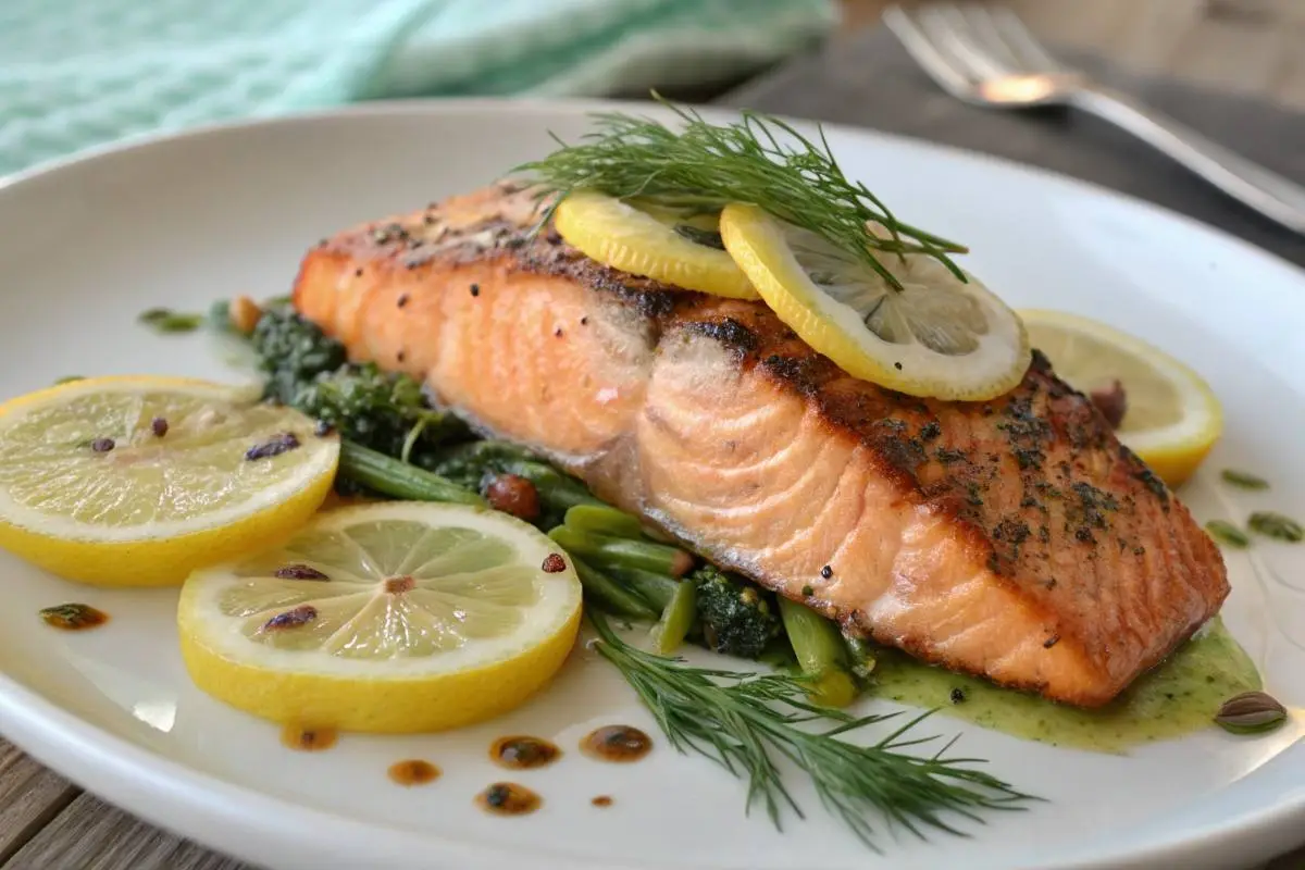 King salmon recipe pan-seared with crispy skin and lemon