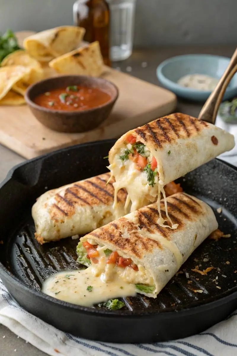 Garlic chicken wrap in skillet cooking