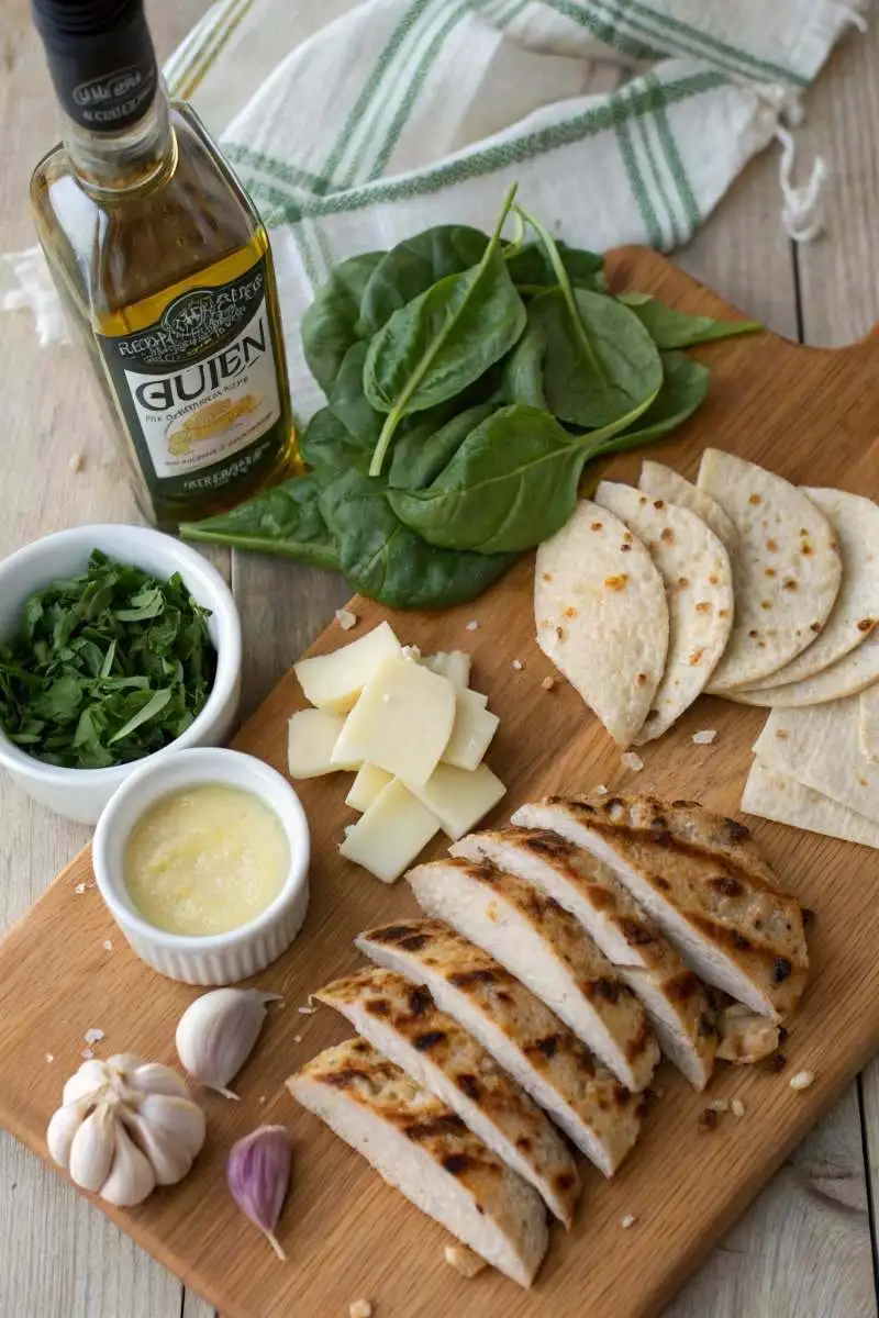 Ingredients for cheesy garlic chicken wraps