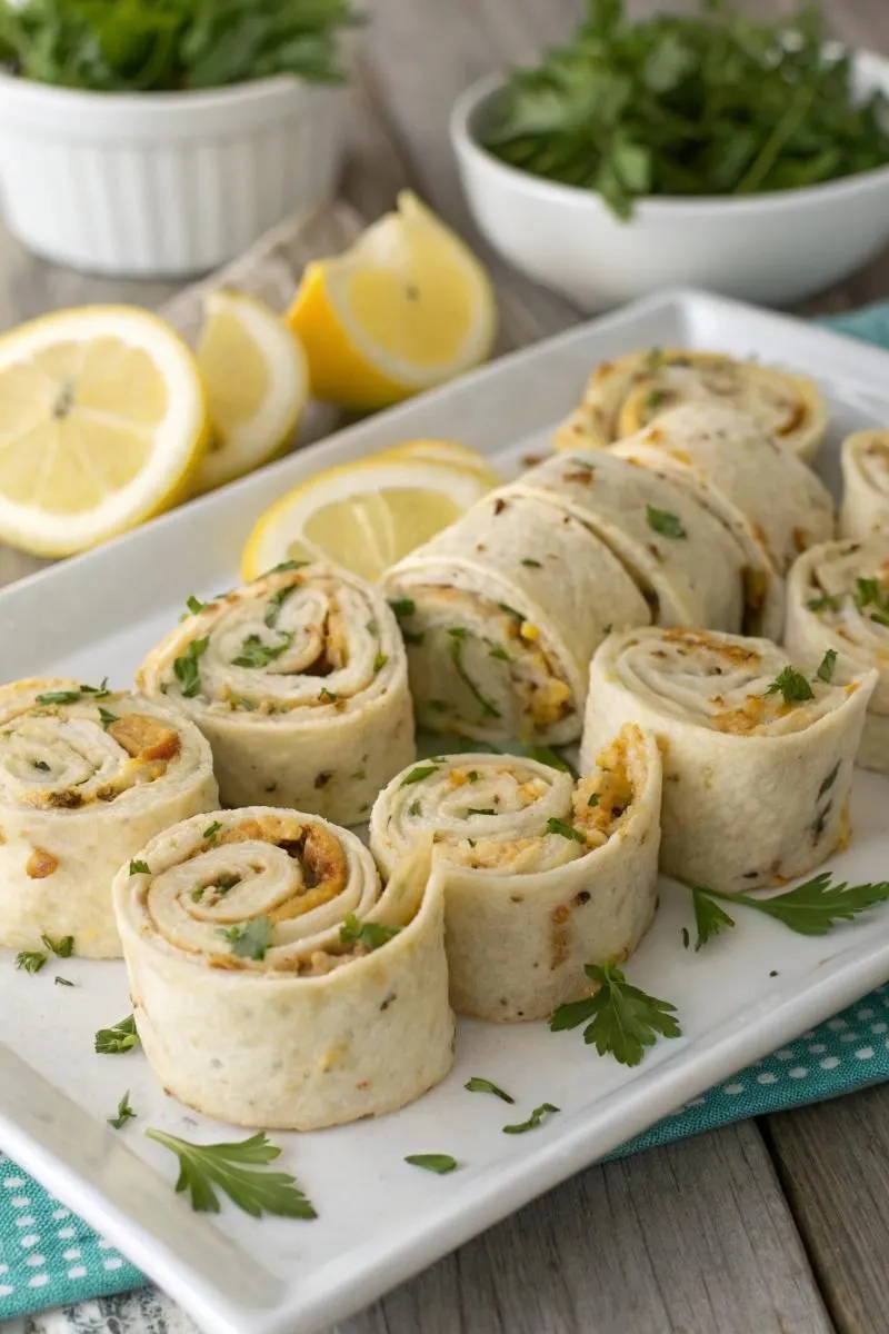Mini wrap bites with garlic chicken and cheese