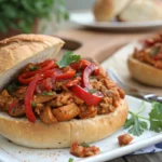 cajun chicken sloppy joes on toasted buns with spicy filling